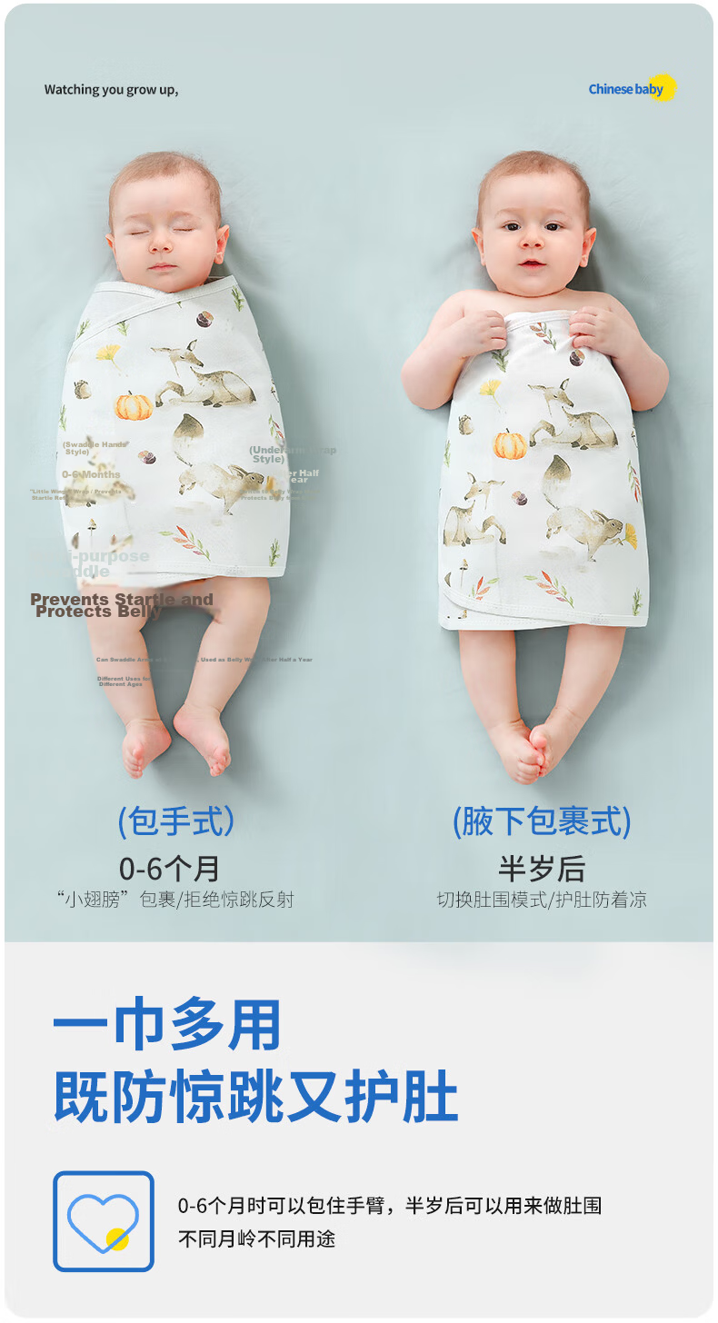 Nanjiren Baby Anti-Startle Soothing Cotton Swaddle Blanket Sleep Sack Newborn Wrap Four Seasons Universal 6