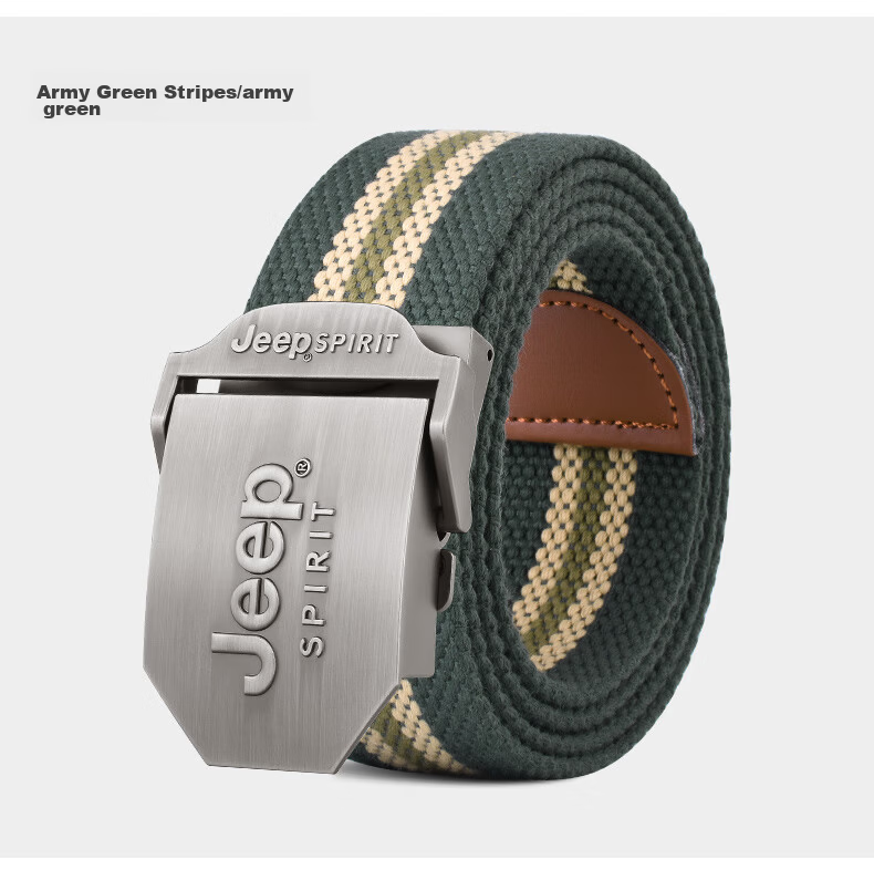 JEEP SPIRIT Men's Canvas Automatic Buckle Belt, Toothless, Simple Color-Block, Durable Military Training Waist Belt 12