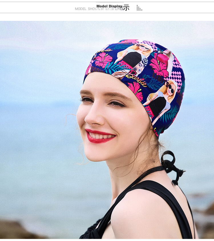 Barbie Fashion Printed Long Hair Ear-Protecting Swim Cap Women's Swimsuit Fabric High Elasticity Comfortable Quick-Dry Breathable Swimming Gear 7