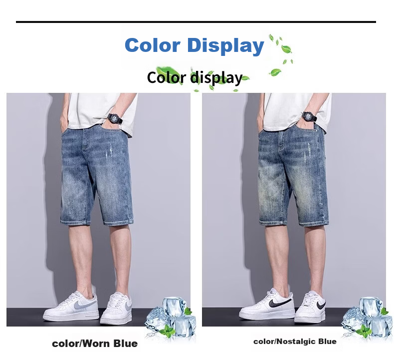ROMON Summer Lightweight Denim Shorts Men Casual Loose Straight Five-Point Pants Faded Blue Size 30 7