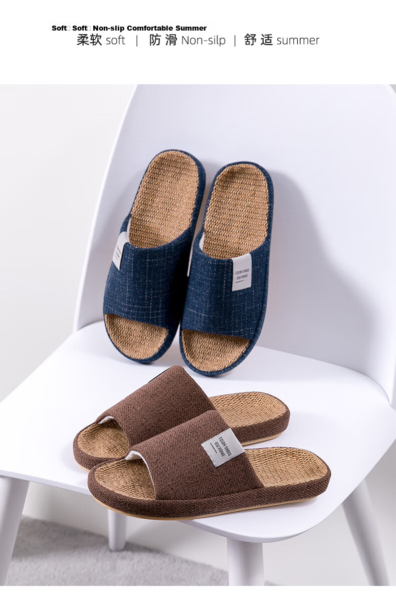 TZLDN Women's Indoor Linen Slippers Summer Couple Home Cotton Linen Japanese Style Cool Slippers 12