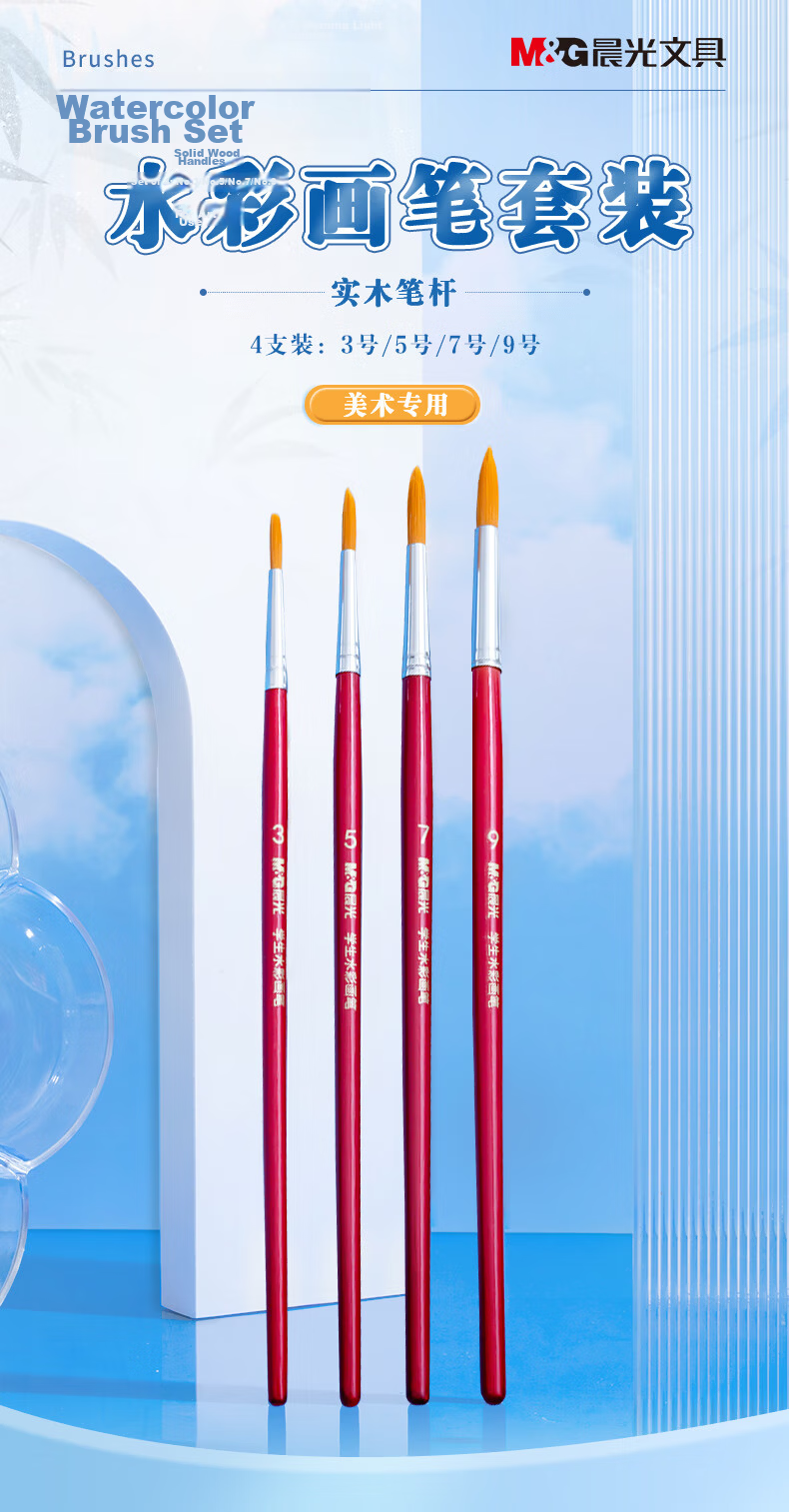 M&G Stationery Student Gouache Paint Brushes, Beginner-Level Art Small Brushes, Set of 4 Children's Drawing Tools, Back-To Gift for Girls, ABH97804 1