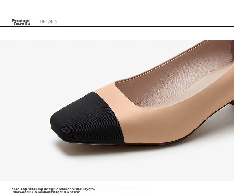 Laird & Dan 2026 Spring Summer Square Toe Colorblock Chanel Style Commuter Mid Block Heel Women's Single Shoes 5T40109 Daiwa Black BKK35 5