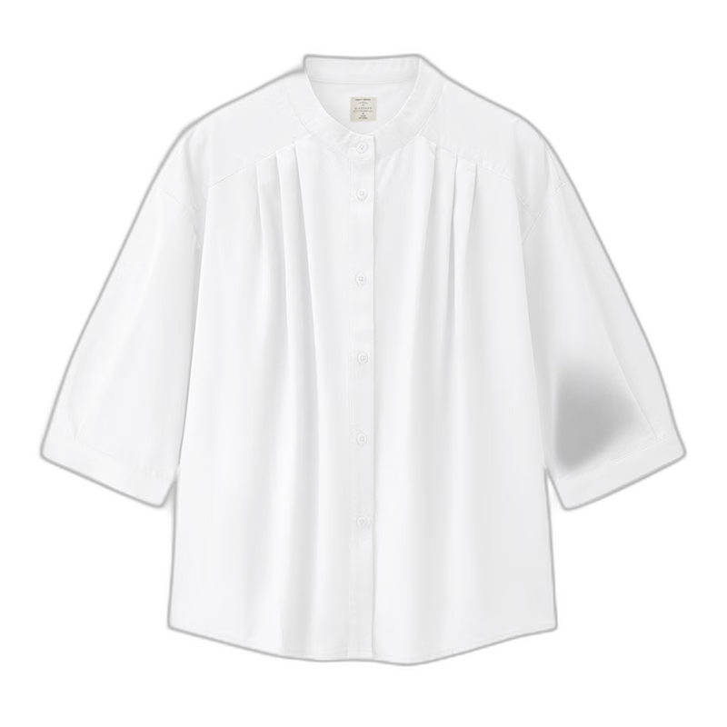 Giordano Intellectual Style Women's New Pure Cotton Loose Stand Collar Mid Sleeve Minimalist Shirt 05345870
