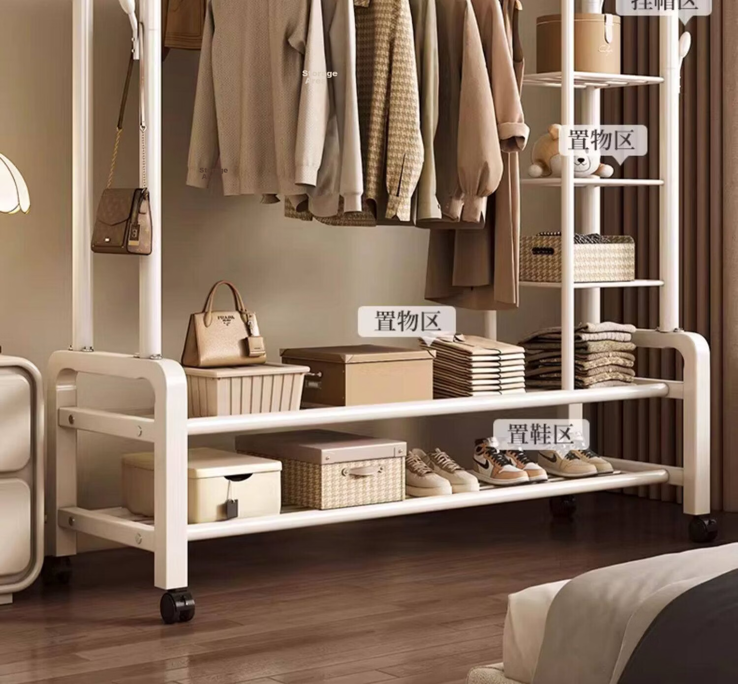 Jiajieshi Floor Standing Coat Rack Bedroom Dedicated Clothes Hanger Dormitory Storage Thickened Double Rod Clothes Drying Rack 1.3m White 4