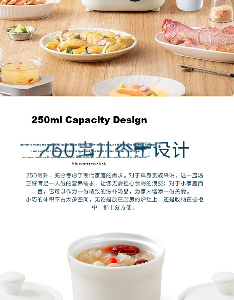 Sky Top Ceramic Bowl with Lid Stew Pot Bone China Double Boiler Soup Bowl Steamed Egg Custard Bird's Nest Bowl Household Single Serving Pure White 250ml 9