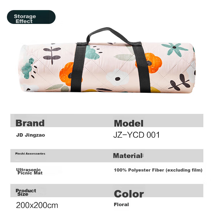 JD Jingzao Outdoor Picnic Mat Park Tent Moisture-Proof Camping Mat Ultrasonic Washable Floor Mat Floral 200x200cm 18