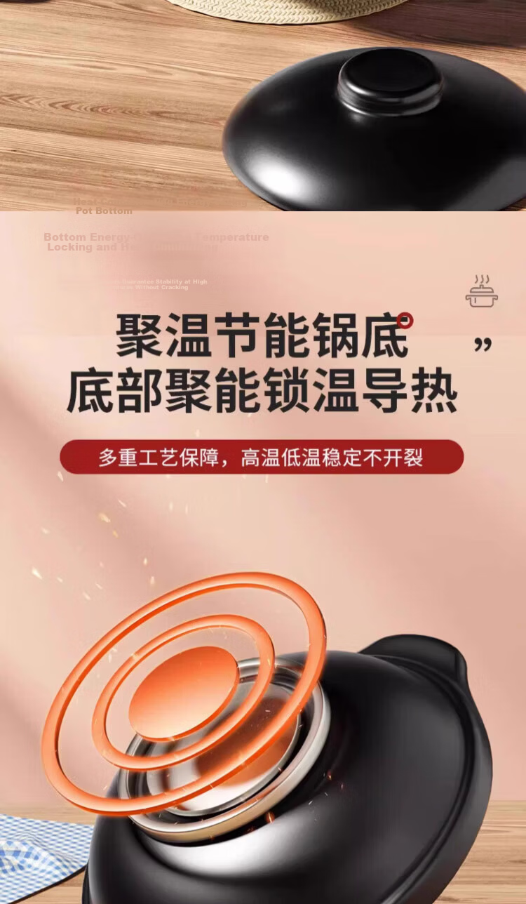 Jingyan Claypot Rice Wide Mouth Ceramic Casserole High Temperature Resistant Crack-Resistant Gas Stove Special Cantonese Claypot 10