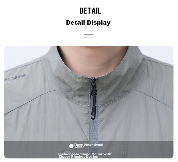 TUCANO Sun Protection Jacket for Men, Summer Ice-Cool Breathable Sports Quick-Dry Stand Collar Jacket Skin Coat Outerwear Menswear, Dark Gray XL 28