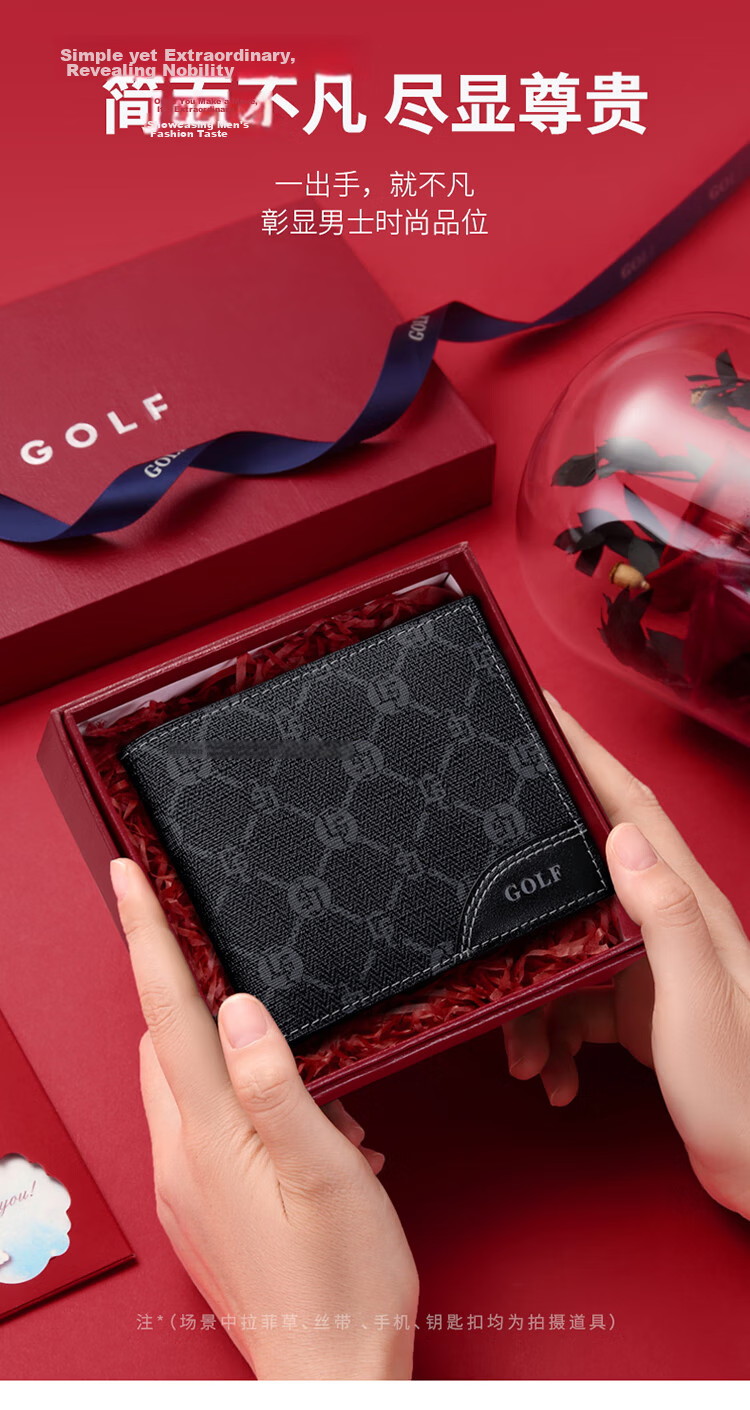 GOLF GOLF Men's Wallet Multi-card Short Wallet Men's Casual Card Holder Retro Printed Large Capacity Leather Clip Horizontal Ticket Clip Business Small Wallet 5V786386J Black 1