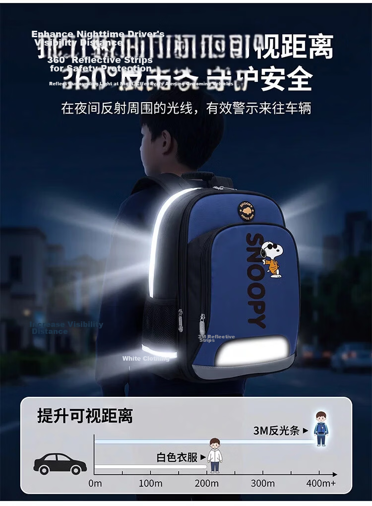 SNOOPY Children's Backpack, Boys And Girls Elementary School Students Grades 1-3 Lightweight Cartoon Backpack for Older Students, Light Blue 5