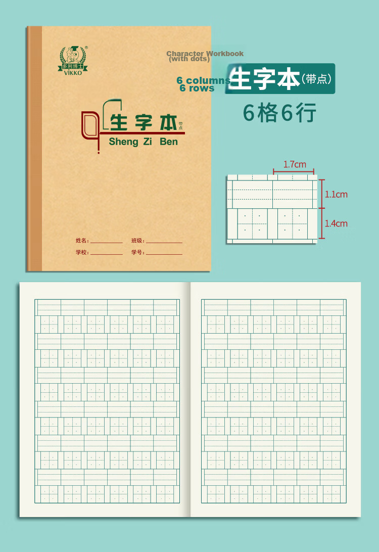 Dr. Dory 5-Pack 36K 20-Page Kindergarten and Grade 1 Chinese Character Practice Notebooks with 8-Grid, 11-Line Dot Grid, Softcover Thick Calligraphy Exercise Books 13