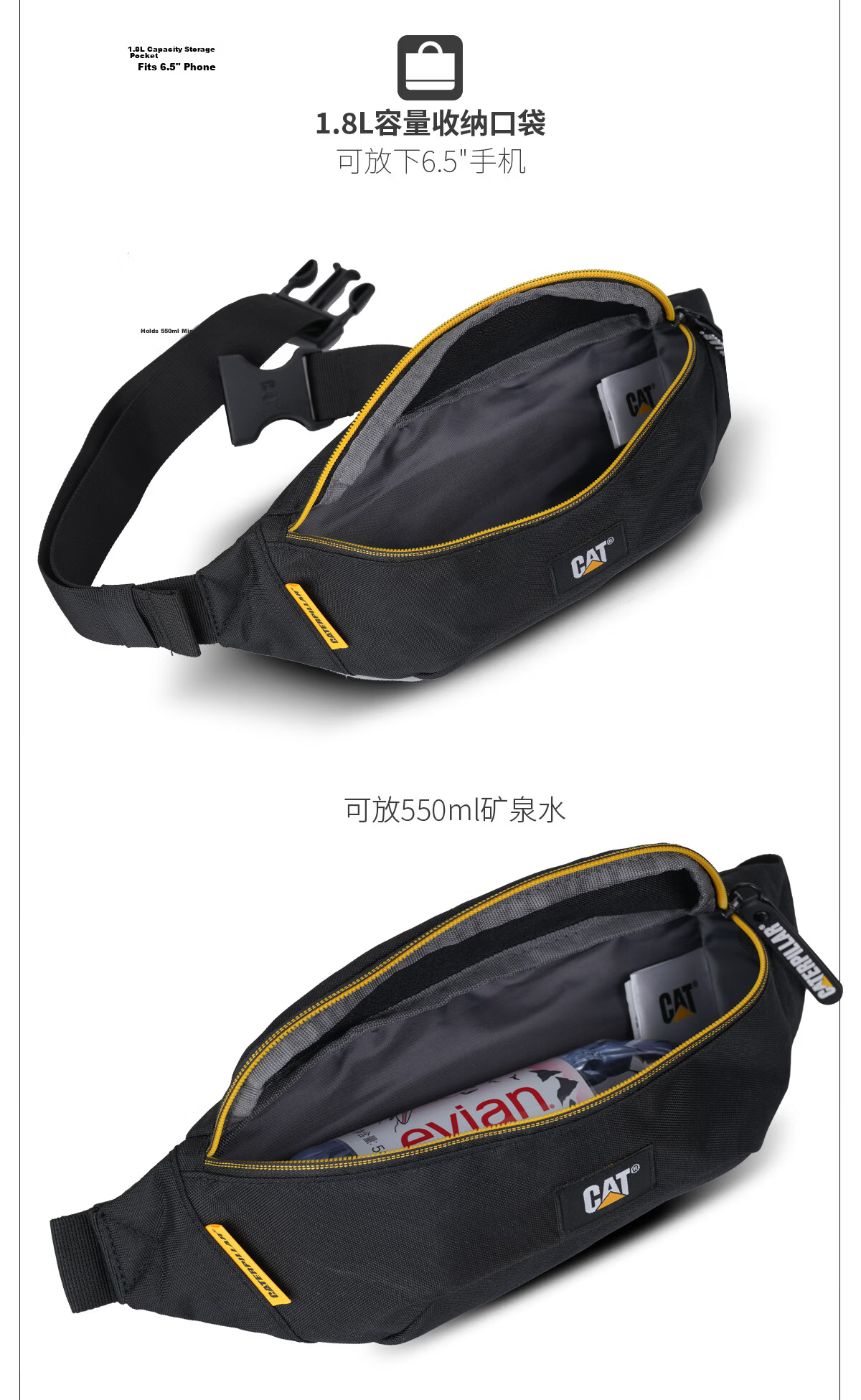 CAT Waist Bag Chest Bag Phone Bag Crossbody Outdoor Lightweight Sports Shoulder Bag Trendy Men's Gift Black 83615 8