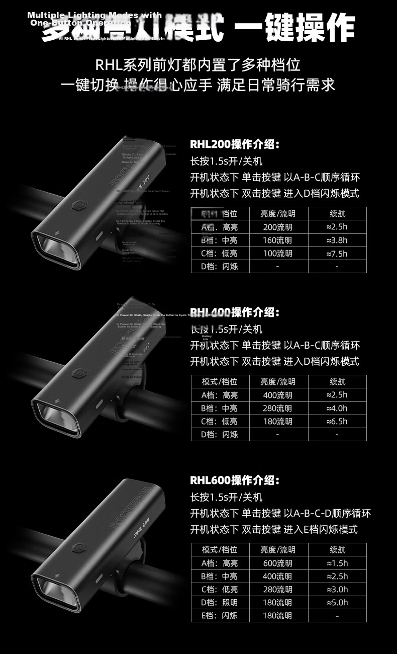 ROCKBROS Bicycle Light, Night Riding High-Beam Flashlight, TYPE-C Charging Front Light, Rain-Resistant Cycling Equipment, RHL1000 7