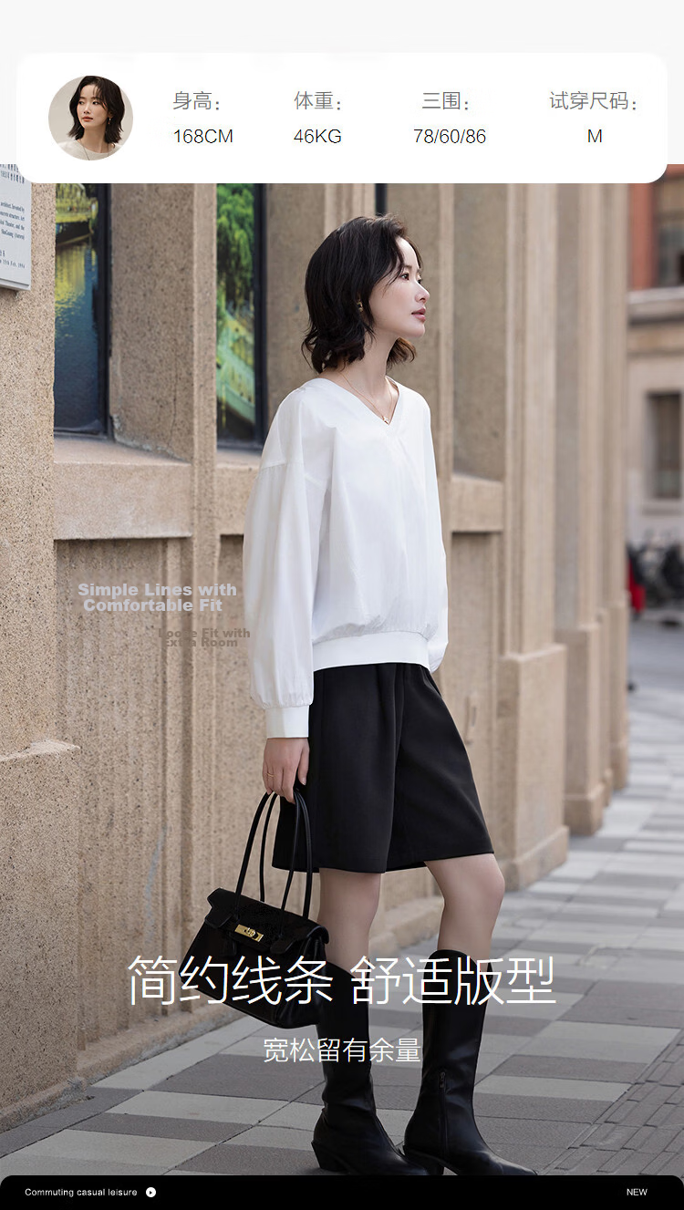 Demana Light Breath Cloud Oxygen Cotton Spring Relaxed Lazy V-Neck Ribbed Loose Slim Sweatshirt for Women Premium Feel 9