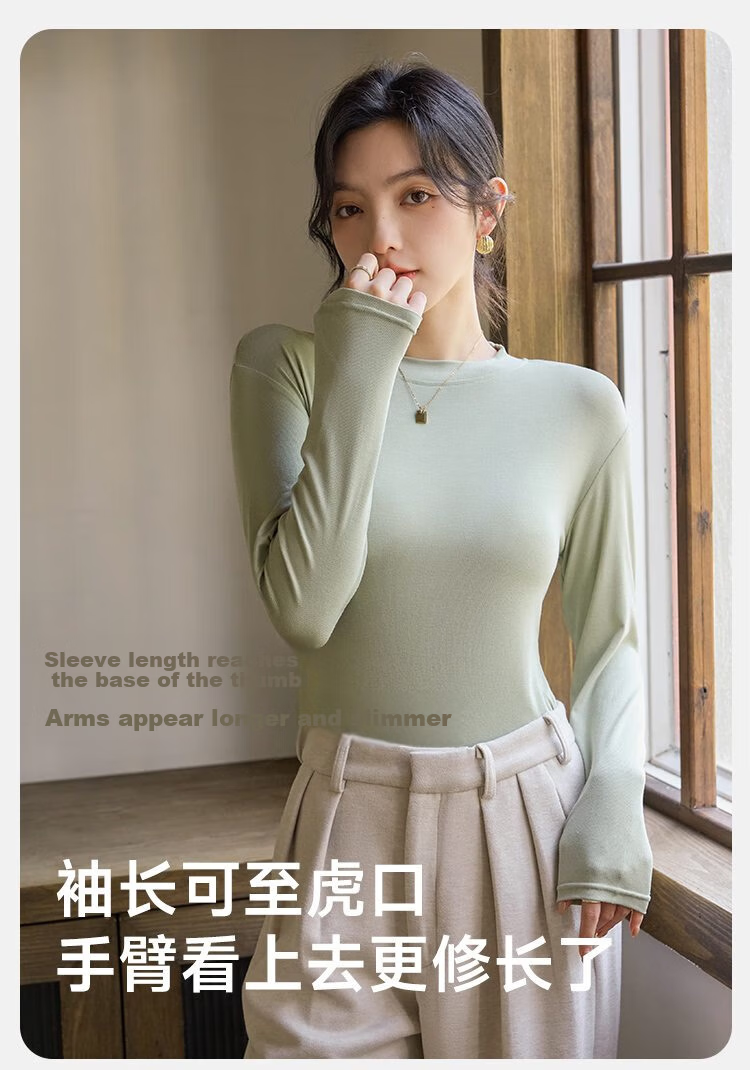 LangSha Warm Top, Black Semi-Turtleneck Base Layer for Women, Spring And Summer Inner Wear, Antibacterial And Anti-Mite Long-Sleeve Mid-Collar Winter Thin T-Shirt 9