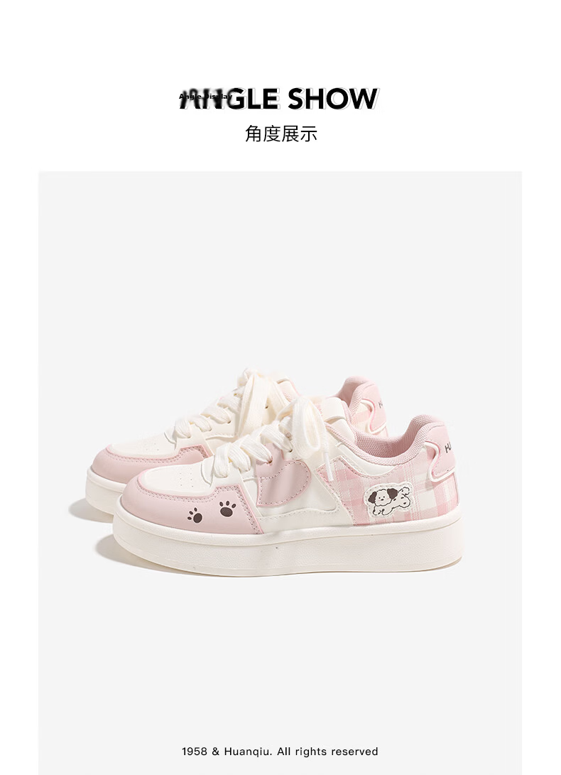 Global Cute Puppy Platform Sneakers for Women 2026 Spring New Thick Sole White Shoes Student Casual Pink Size 38 9