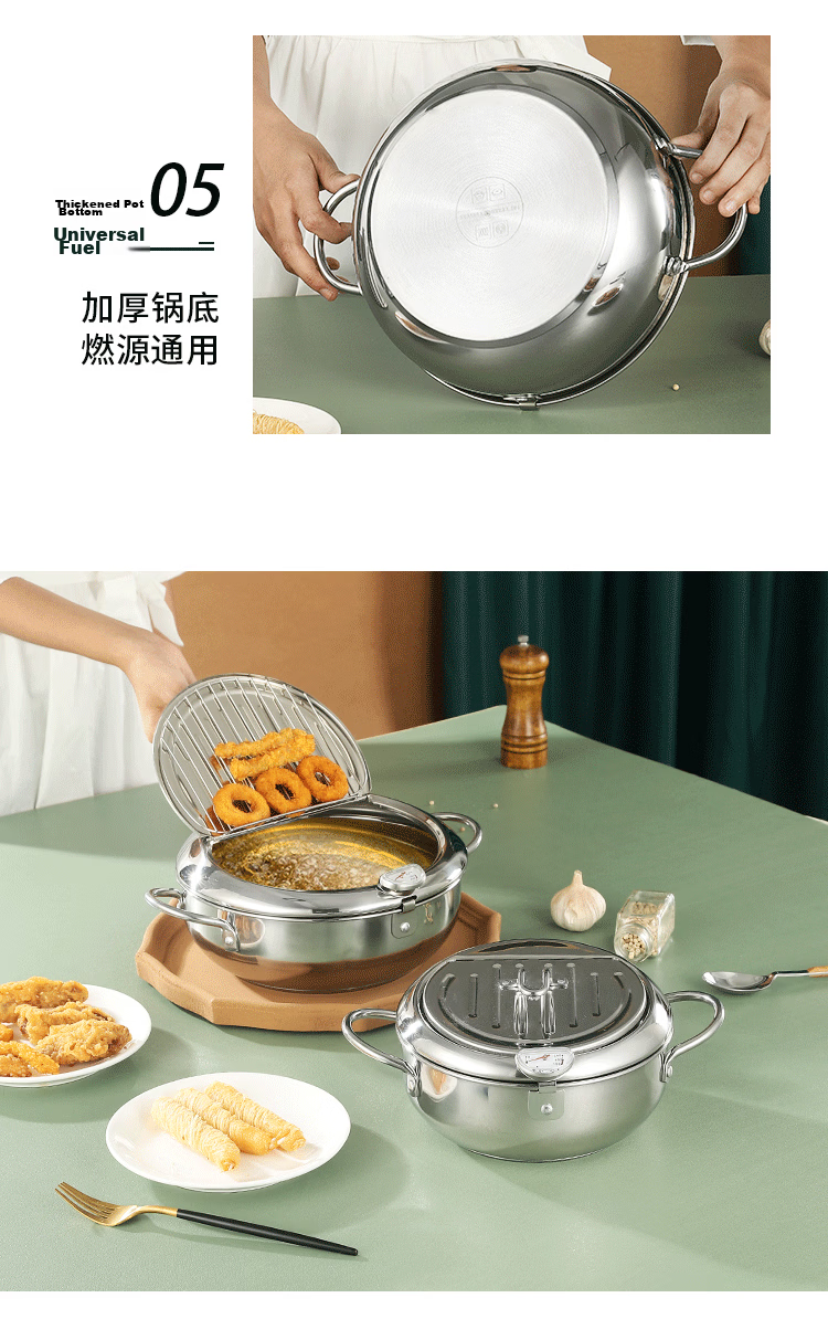 MAXCOOK 20cm Stainless Steel Frying and Soup Pot 304 Temperature Control Flat Bottom Pot Compatible with Induction and Gas Stove MCT6945 7