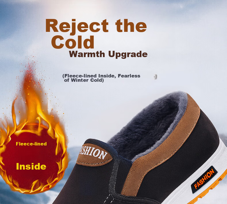 FOOTOPPO Men's Fleece-Lined Slip-On Cloth Shoes, Old Beijing Cotton Shoes, Winter Warm Thickened Non-Slip Cotton Shoes 1