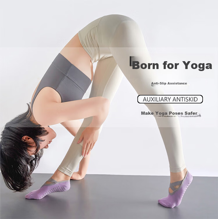 Duweike Yoga Socks Pilates Women's Spring Summer No-Show Anti-Slip Professional Sports Fitness Floor Socks Milk White + Gray 2 Pairs Set 3