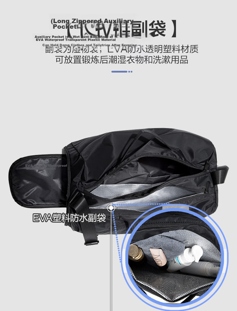 JD Jingzao Large Capacity Yoga Fitness Travel Bag Multifunctional Sports Storage Bag Black (Convertible Backpack, Crossbody, Handheld) 6