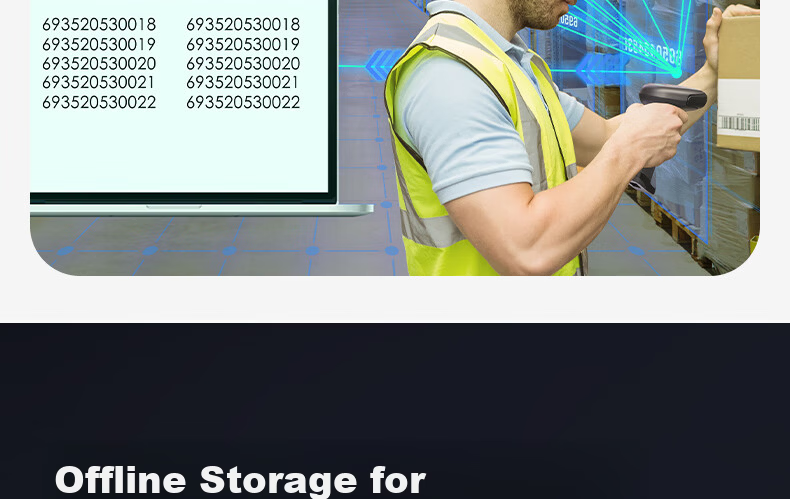 Deli Barcode Scanner Gun, Wireless Barcode Scanning Device, Pharmaceutical Traceability Logistics Express Query Product Inventory Spare Parts Warehouse Barcode Scanner QR Code 14881S Light Gray 8