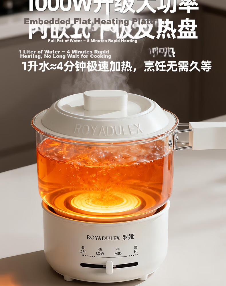 ROYALTY LINE Portable Electric Cooking Pot 1-2 Person Electric Stew Pot Porridge Cooker Small Soup Pot Baby Food Multi-Functional Electric Cooker 0.8L Nordic Green 5