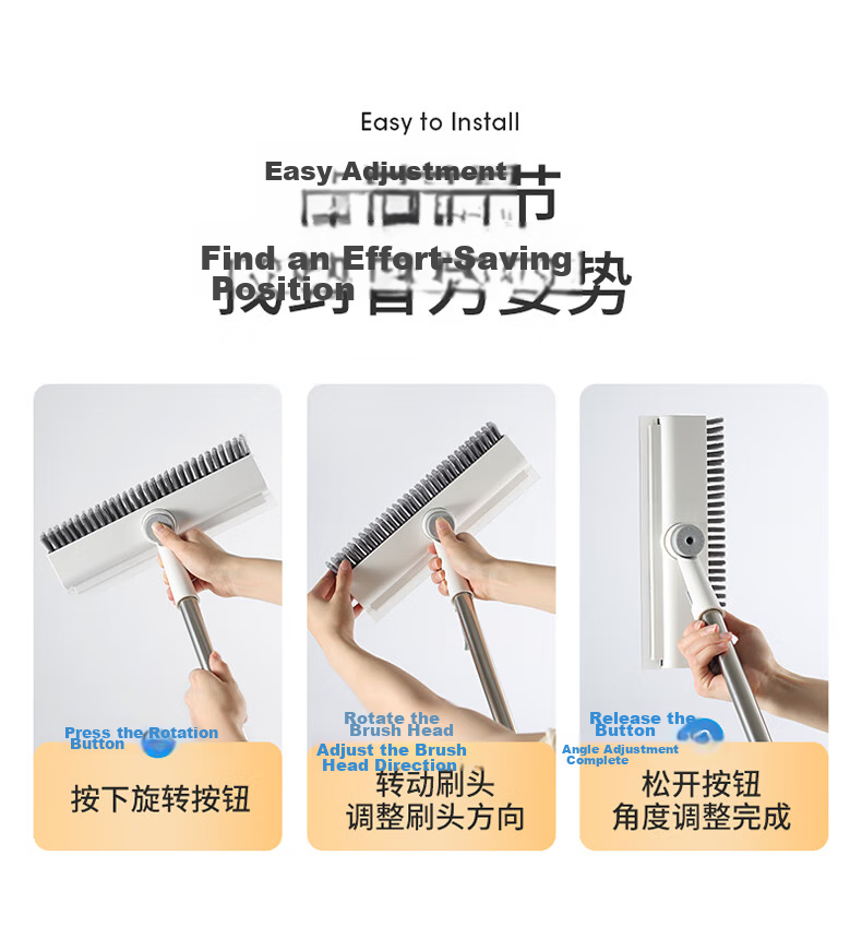 Meiliya Long Handle Toilet Floor Brush Hard Bristle Scrubbing Brush Tile Bathroom Floor Cleaner No Dead Angle 12
