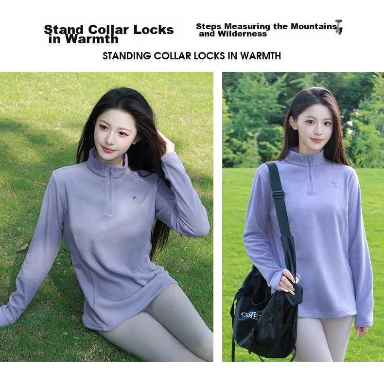 CAMEL Outdoor Women's Fleece Jacket High Collar Windproof Heated Warm Anti-Static Softshell Liner Men's Polar Fleece Coat 3XL 1