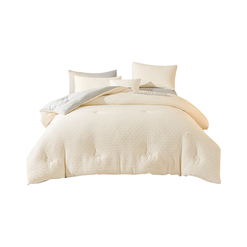 HLA Antibacterial Satin A-Class 21% Soy Fiber Quilt Thickened Winter Quilt Approx. 8 Jin 180*220cm Cream White + Light Gray