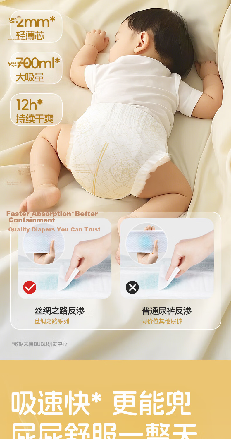 BUBU Silk Road PRO XXL48 Night Use Ultra Absorbent Thin Breathable Diapers 6