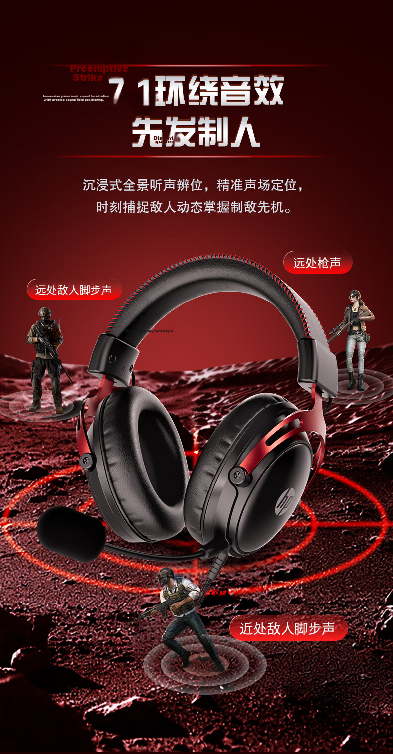 HP GH20 Wired Gaming Headset Over-Ear Earphones for Esports Internet Cafe PUBG Delta FPS Sound Positioning Compatible with Shadow Elf Wired Black and Red Edition 6
