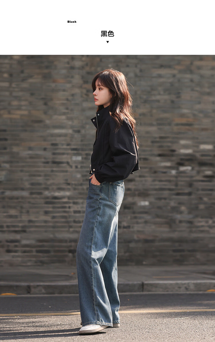 MT [Urban Style] Spring Street Style Stand Collar Casual Lightweight Zip-Up Loose Short Petite Women's Jacket 9