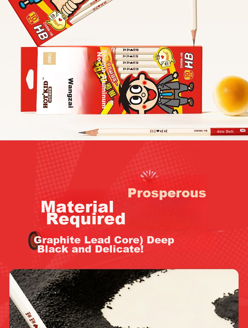 Deli Wangwang Series 10-Pack HB Hexagonal Wooden Pencils for Students Exam Sketch Drawing Writing Practice Back to School Stationery Writing Pencils 3