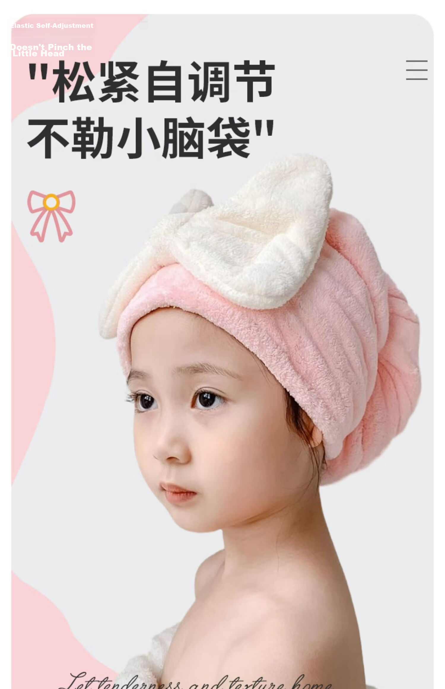 COOKSS Kids Quick-Dry Hair Towel Super Absorbent Cute Girls Headscarf Towel Wrap Student Bath Cap Pink 5