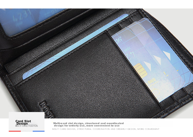 BOSTANTEN Men's Genuine Leather Business Short Wallet Multi-functional Money Clip Vertical Casual Contrast Color Zipper Student Card Holder Men 16