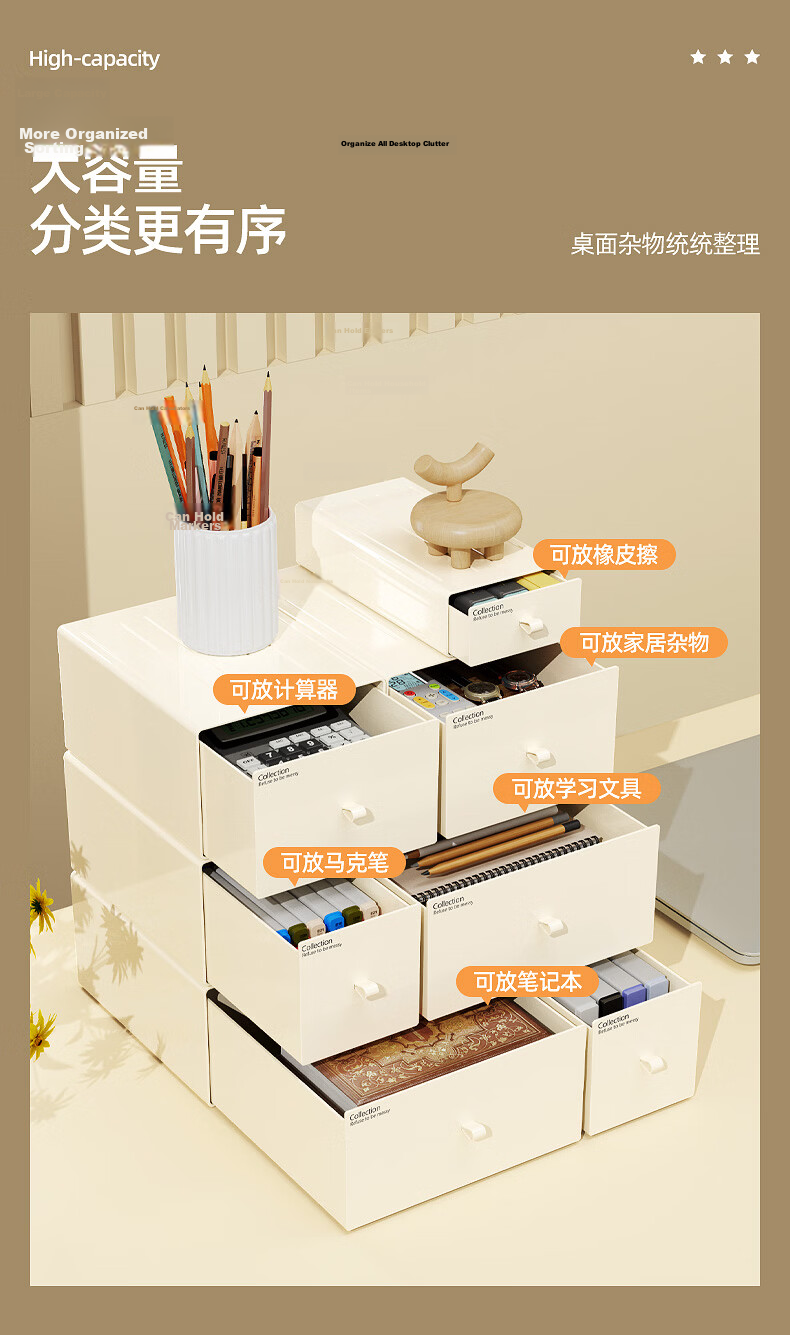 DOCOXO Desktop Storage Box Drawer Organizer Desk Storage Box Cream White Medium Drawer Storage Box 4
