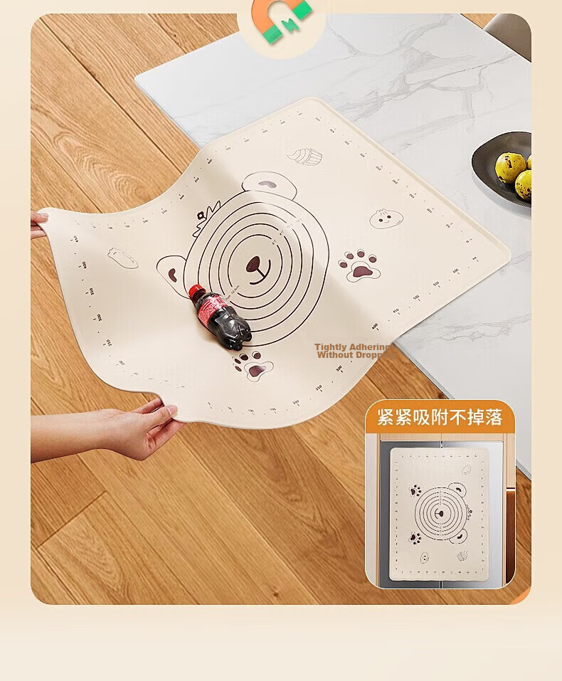 Baijie Silicone Thickened Dough Mat Baby Food Grade Baking Mat 70*50 with Rolling Pin and Dough Cutter 3-Piece Set 6