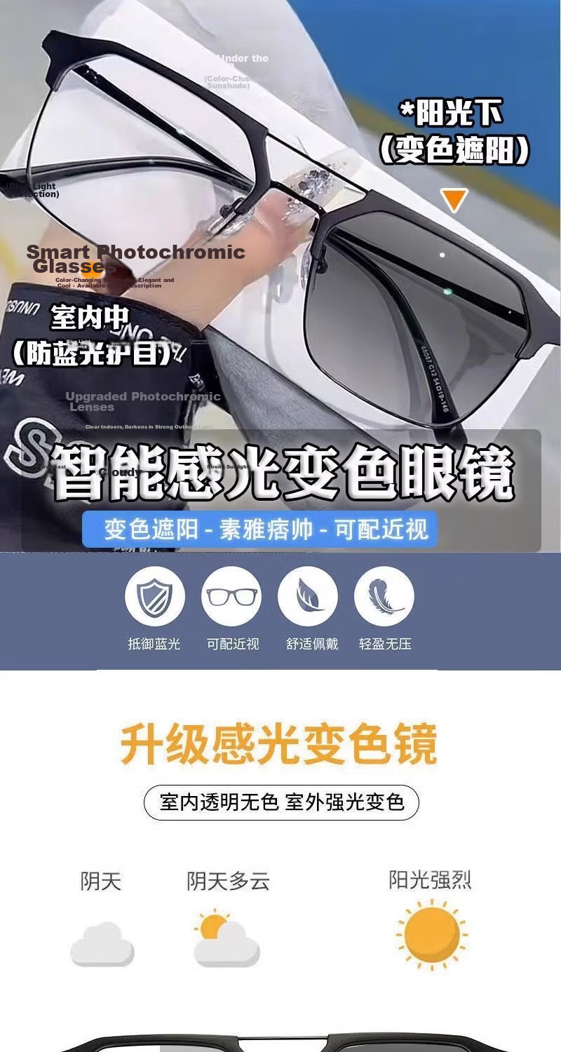 LESCA LUNETIER Stylish Photochromic Prescription Glasses Men Semi-Rimless Black Silver Gray 300 1
