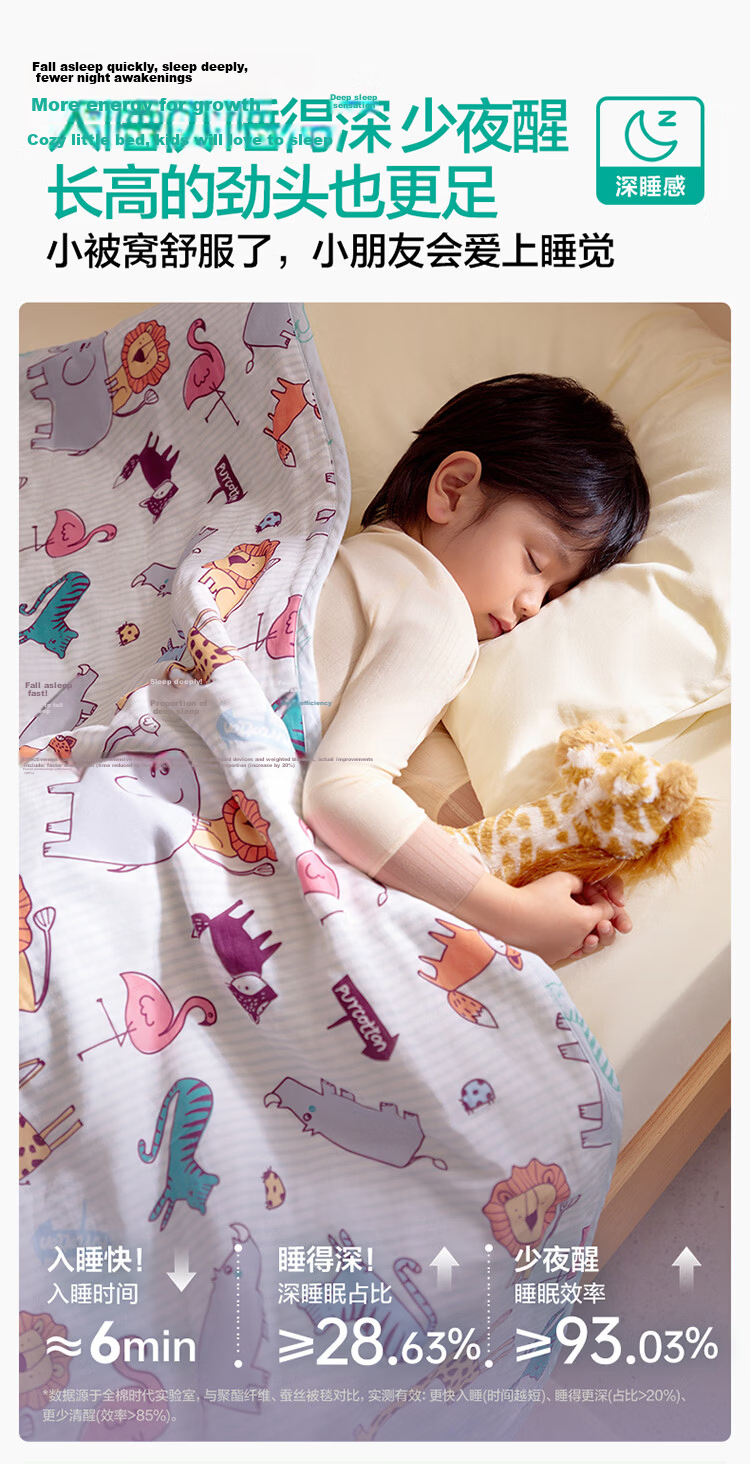 PurCotton Kids Antibacterial Anti-Mite Cotton Gauze Quilted Quilt Core Kindergarten Quilt Four Seasons Universal Dream Journey 1.5x2m 8