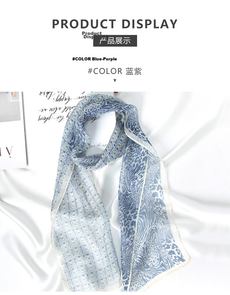 5161 Women's Silk Scarf Chiffon Lightweight Commuter Neck Scarf 100% Mulberry Silk Fashion Printed Long Scarf Holiday Gift 6