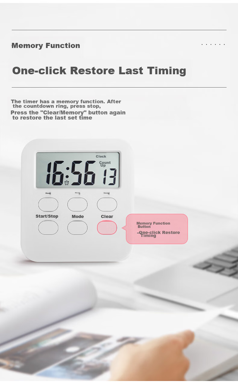 GEDUN Stopwatch Timer Alarm Clock, Kitchen Baking Soup Timer, Clock Reminder for Students, White 5