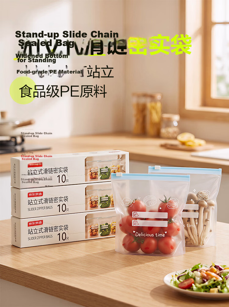 JD Jingzao Sliding Chain Seal Bags Stand-up Food Grade Zipper Fresh-keeping Bags Refrigerator Freezer Storage Large Size 10 Pieces 2