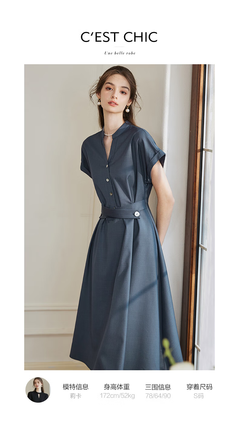 ROEYSHOUSE Women's Premium Flared Dress Summer Elegant Commuter Slim Casual Dress 10222 Dark Blue L 8