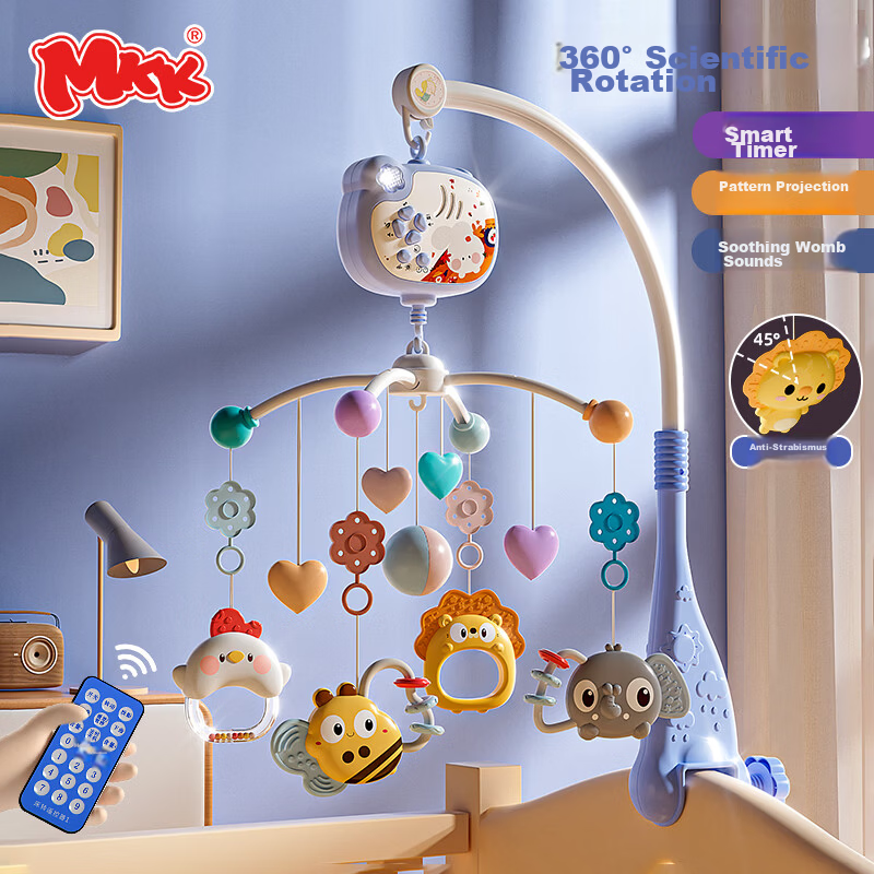 MKK Newborn Crib Mobile 0-1 Year Old Baby Toy 3-6 Months Rotating Bed Bell Hanging Car Pendant with Suspension Bracket 1
