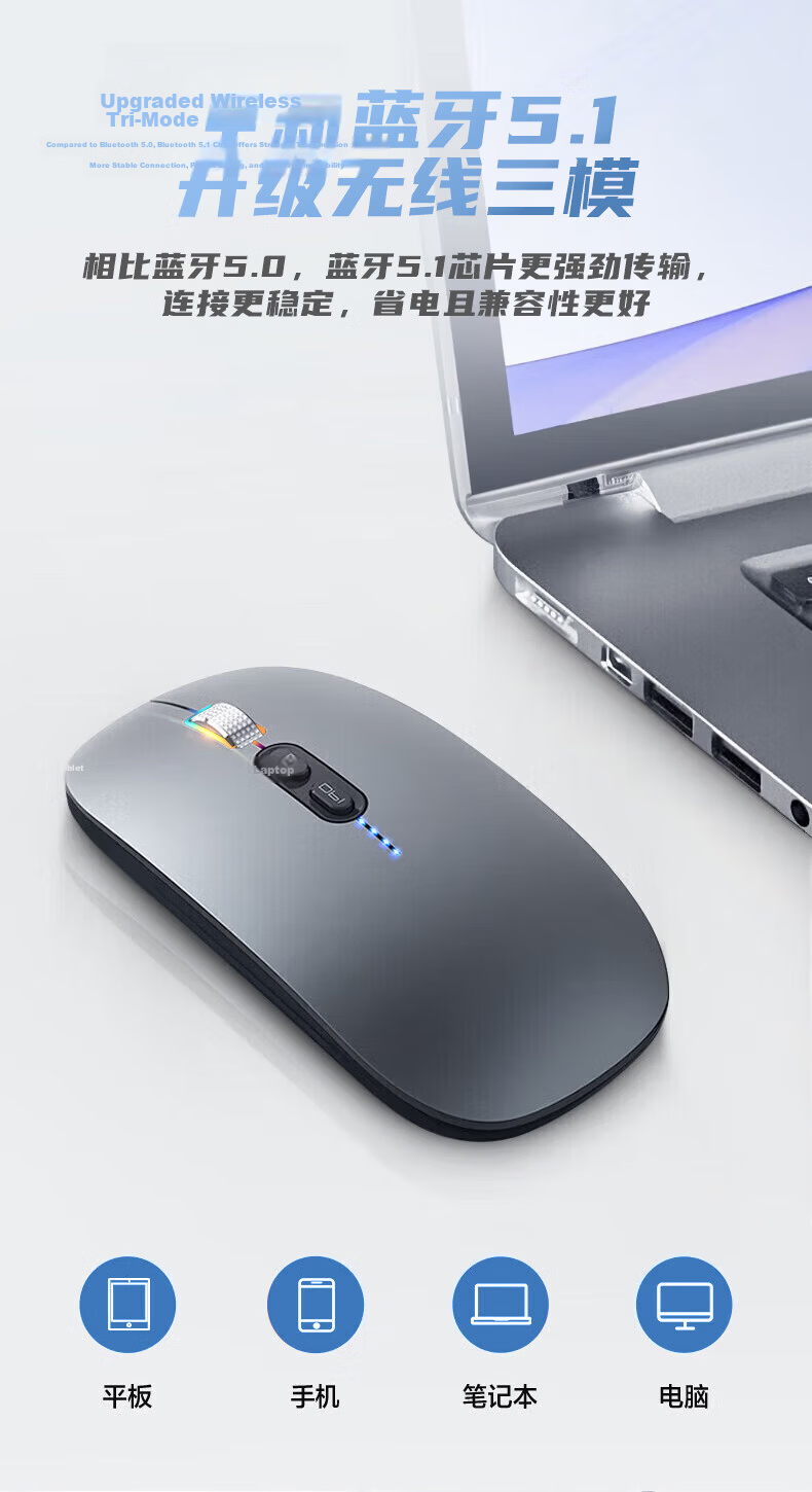 Stiger Gradient Color Wireless Bluetooth Mouse Compatible with Apple Huawei MateBook Pad Pro Laptop Tablet Desktop Office Quiet Rechargeable 12