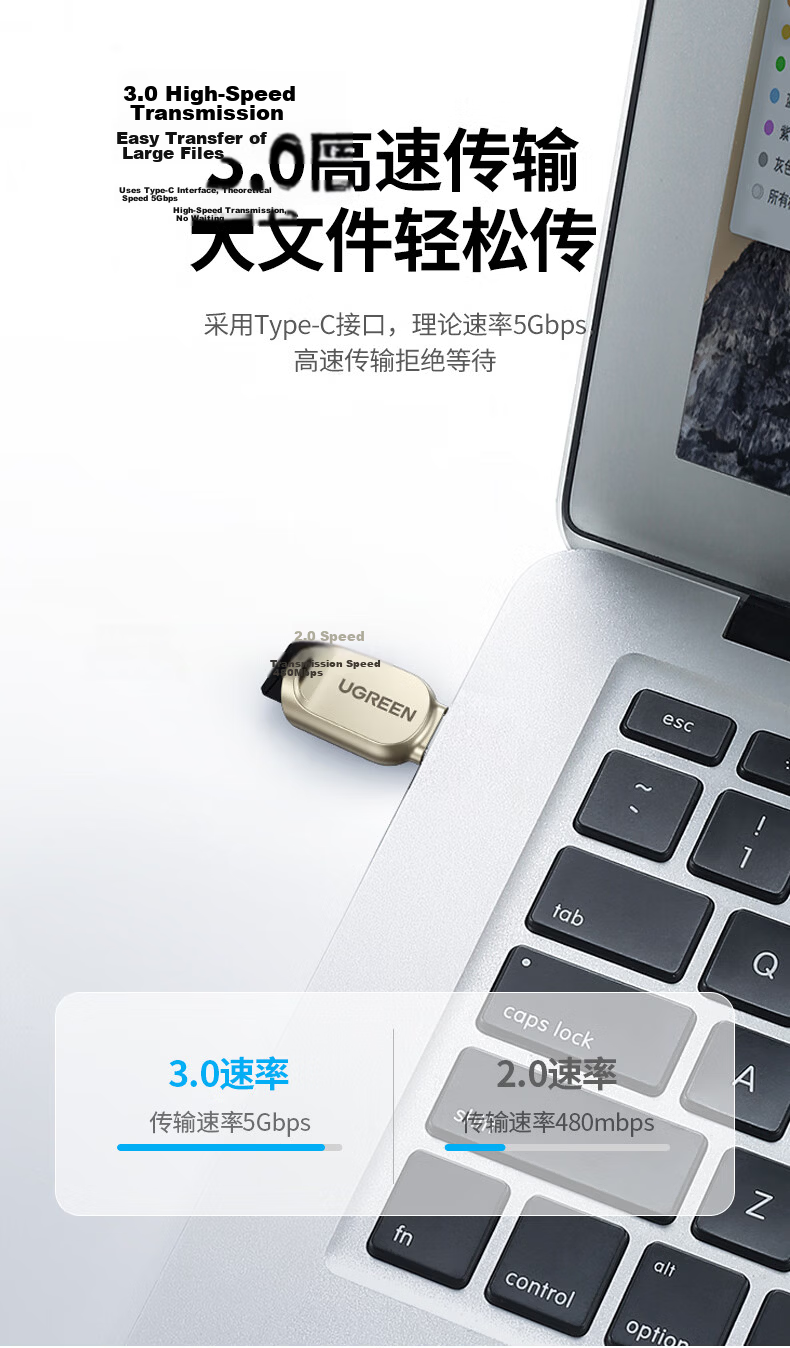 UGREEN Type-C to TF Card Reader USB-C Adapter for Apple iPhone 16/15, Computers, Tablets USB 3.0 High-Speed Micro SD Mini Card Reader Converter 3