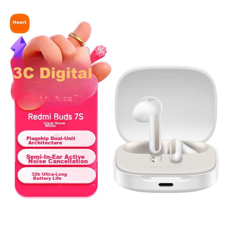 MI Redmi Buds 7S Semi-In-Ear Active Noise Cancelling Bluetooth Earphones for Android and Apple Phones - Midnight Black