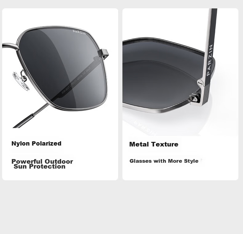 PARZIN Nylon Polarized Sunglasses, Polygon Square Frame Eyeglass Style Men's UV Protection Driving Trendy Sunglasses Gift for Men PZ8267 12