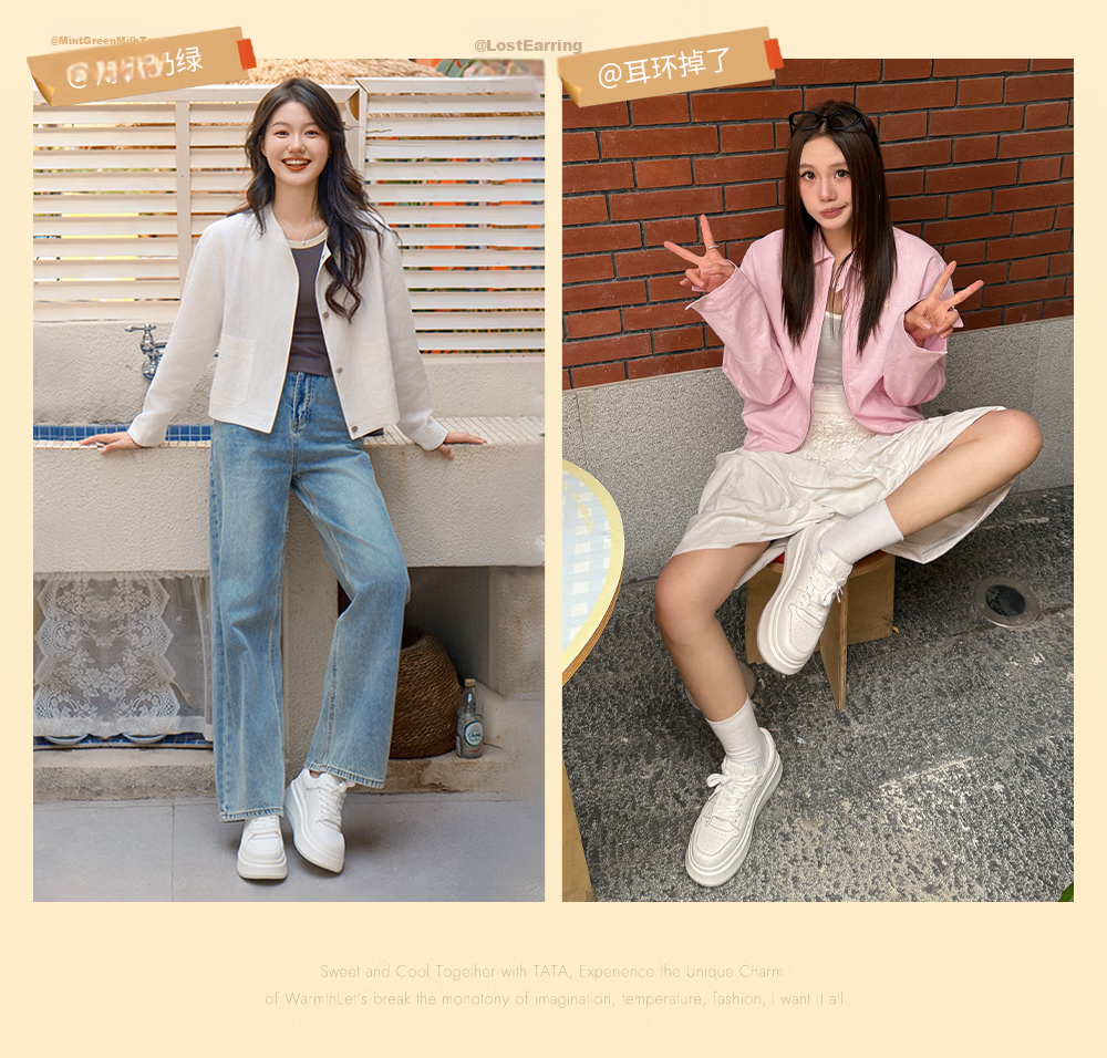 TATA TATA Sun Leyan Same Style White Whale Thick Sole Casual Sneakers Women Fleece Lined White AM6 Size 37 4
